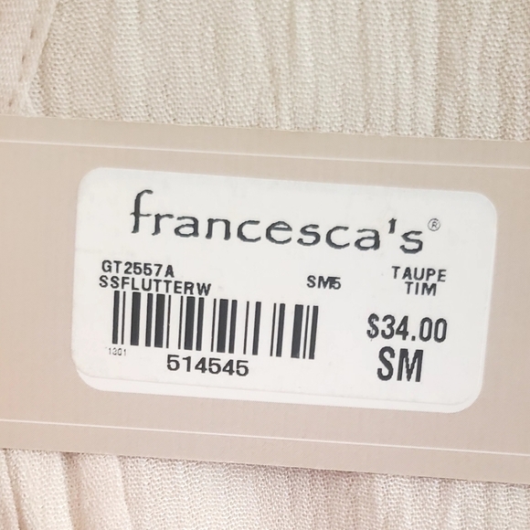 Francesca's Alya Taupe Pleated Gauzy Lace Trim Top Size SM - Picture 4 of 12